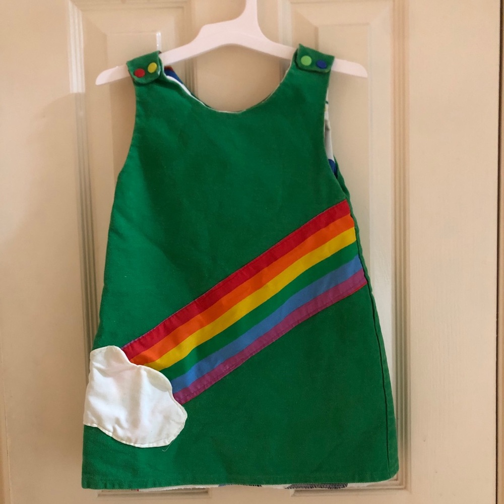 Fawn Vintage Handmade 3T rainbow green dress